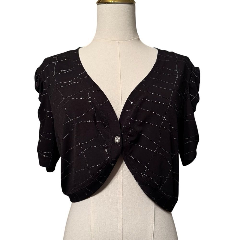 Love Tease Black Bolero Cardigan Sweater Top with Silver Detail XL - Picture 2 of 7